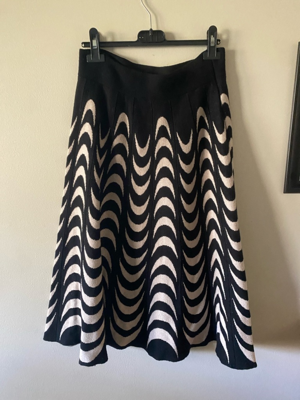 Serengeti Black and Cream Wave-Print A-Line Skirt